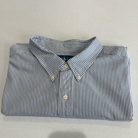 Ralph Lauren Shirt Classic Fit Blue/White Seersucker Short Sleeve Pony Men’s 3XB - Picture 4 of 13